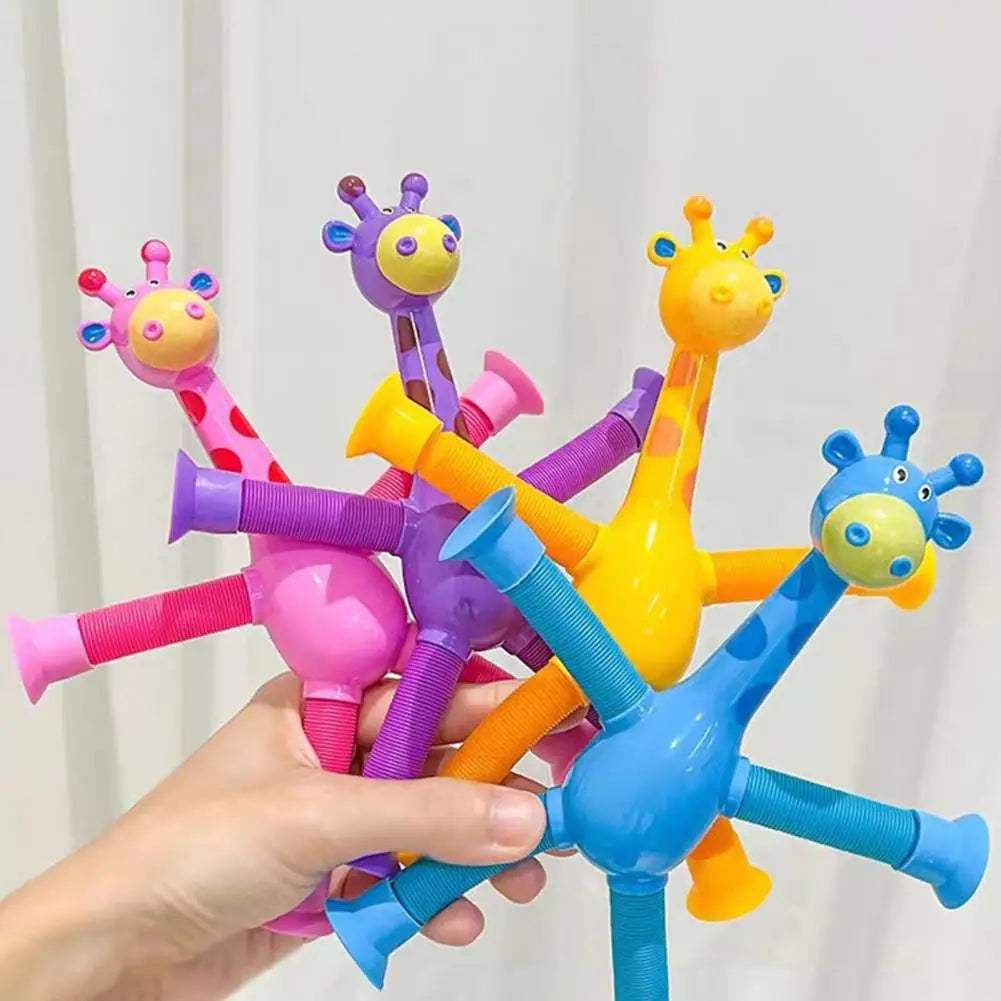 Plastic Stress Relief Miniature Telescopic Suction Cup Giraffe Decor Fidget Tubes Toy Cartoon Giraffe Educational Toy For Home