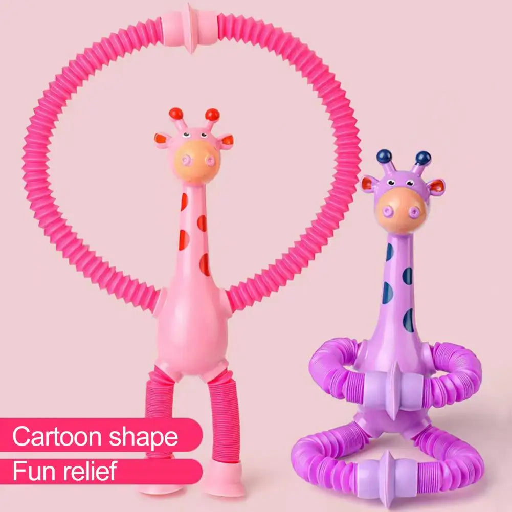 Plastic Stress Relief Miniature Telescopic Suction Cup Giraffe Decor Fidget Tubes Toy Cartoon Giraffe Educational Toy For Home