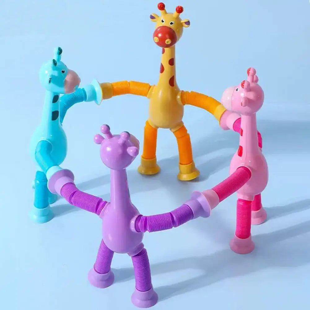 Plastic Stress Relief Miniature Telescopic Suction Cup Giraffe Decor Fidget Tubes Toy Cartoon Giraffe Educational Toy For Home