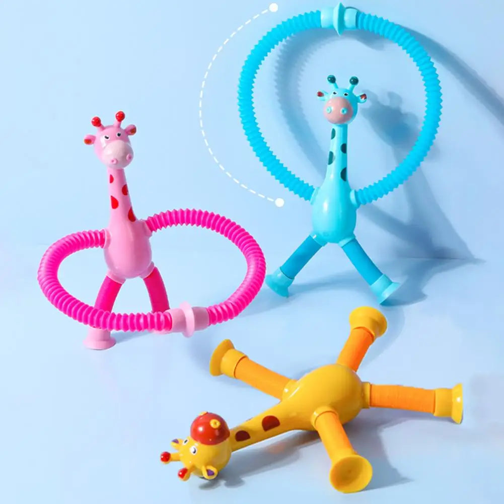 Plastic Stress Relief Miniature Telescopic Suction Cup Giraffe Decor Fidget Tubes Toy Cartoon Giraffe Educational Toy For Home